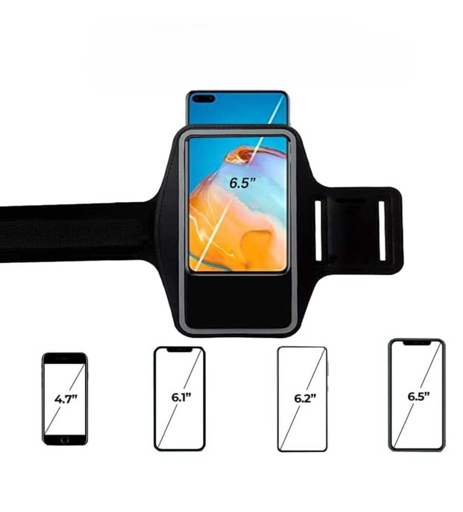 Brassard Sport Téléphone Jusqu'à 6,5" - Poche écouteurs, Réglable, Léger - Course, Vélo