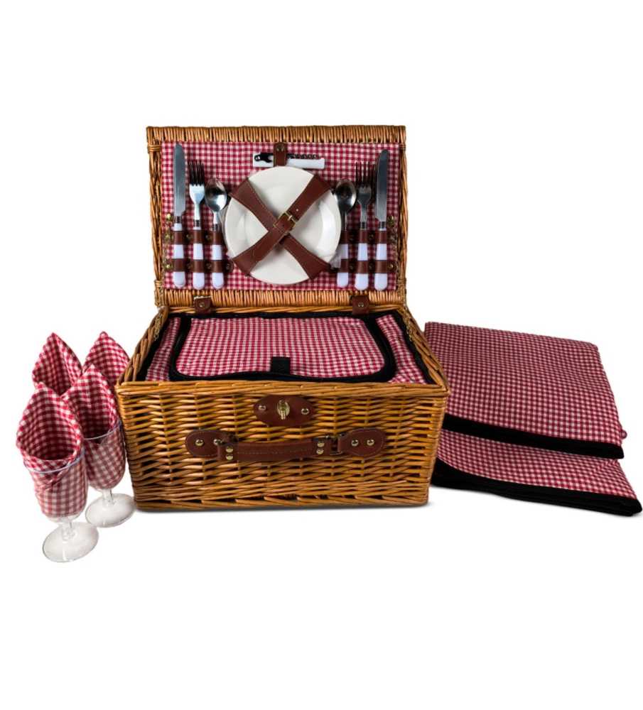 Set de pique-nique complet 4 personnes en osier naturel avec sac isotherme inclus