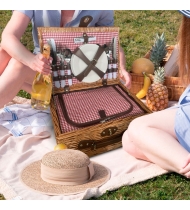 Set de pique-nique complet 4 personnes en osier naturel avec sac isotherme inclus