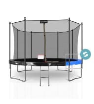 Trampoline de Jardin Classique avec filet de sécruité intérieur, Tapis de Saut, Echelle et Matelas Réversible Bleu/Noir