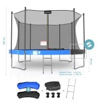 Trampoline de Jardin Classique avec filet de sécruité intérieur, Tapis de Saut, Echelle et Matelas Réversible Bleu/Noir