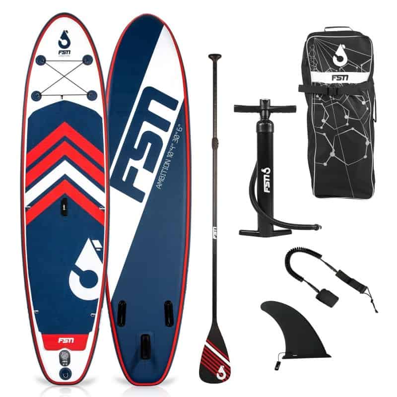 Paddle gonflable AMBITION 10'4 30'' 6'' (315x76x15 cm) avec pagaie, leash, pompe, anneaux de kayak et sac de transport