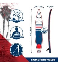 Paddle gonflable RACE 12'6 - 381 x 71 x 15 cm - Stand up paddle avec pagaie, leash, pompe, anneaux de kayak et sac de transport