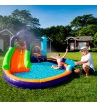 Château Aquatique Gonflable - Magic Island - Surface 480x380x190 cm - souffleur et sac de rangement inclus