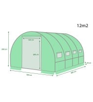 Serre de Jardin Tunnel 12m² - bache armée - avec fenêtres latérales et porte zipée Surface