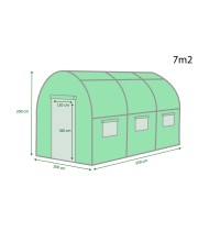 Serre de Jardin Tunnel 7m² - bache armée - avec fenêtres latérales et porte zipée Surface