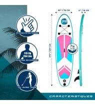 Pack Stand Up Paddle Gonflable 9'9 - INDIANA PINK ROHE 9'9" 30'' 5'' (297x76x12,7cm) - avec accessoires