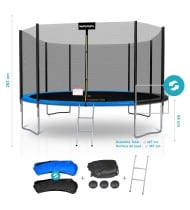 Trampoline de Jardin Deluxe avec filet de sécurité extérieur, Tapis de Saut, Echelle et Matelas Réversible Bleu/Noir