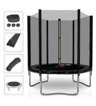 Trampoline de Jardin Deluxe ø305cm Noir - avec Filet de sécurité, Tapis de saut, Coussin de protection, Echelle