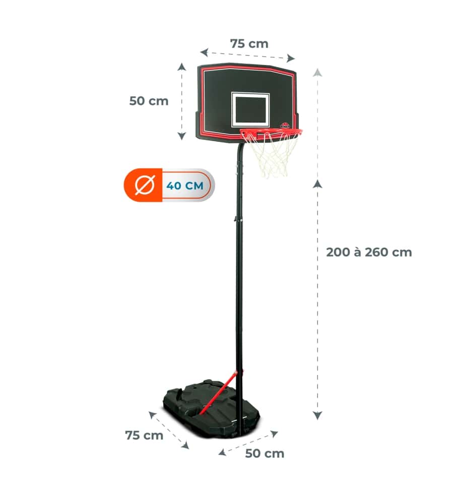 Panier De Basket Tectake Réglable (230-305 Cm) Avec Ballon Et Pompe, Noir