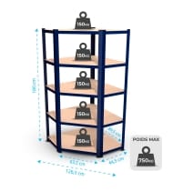 Étagère d'angle - 180x90x45 cm - bleu