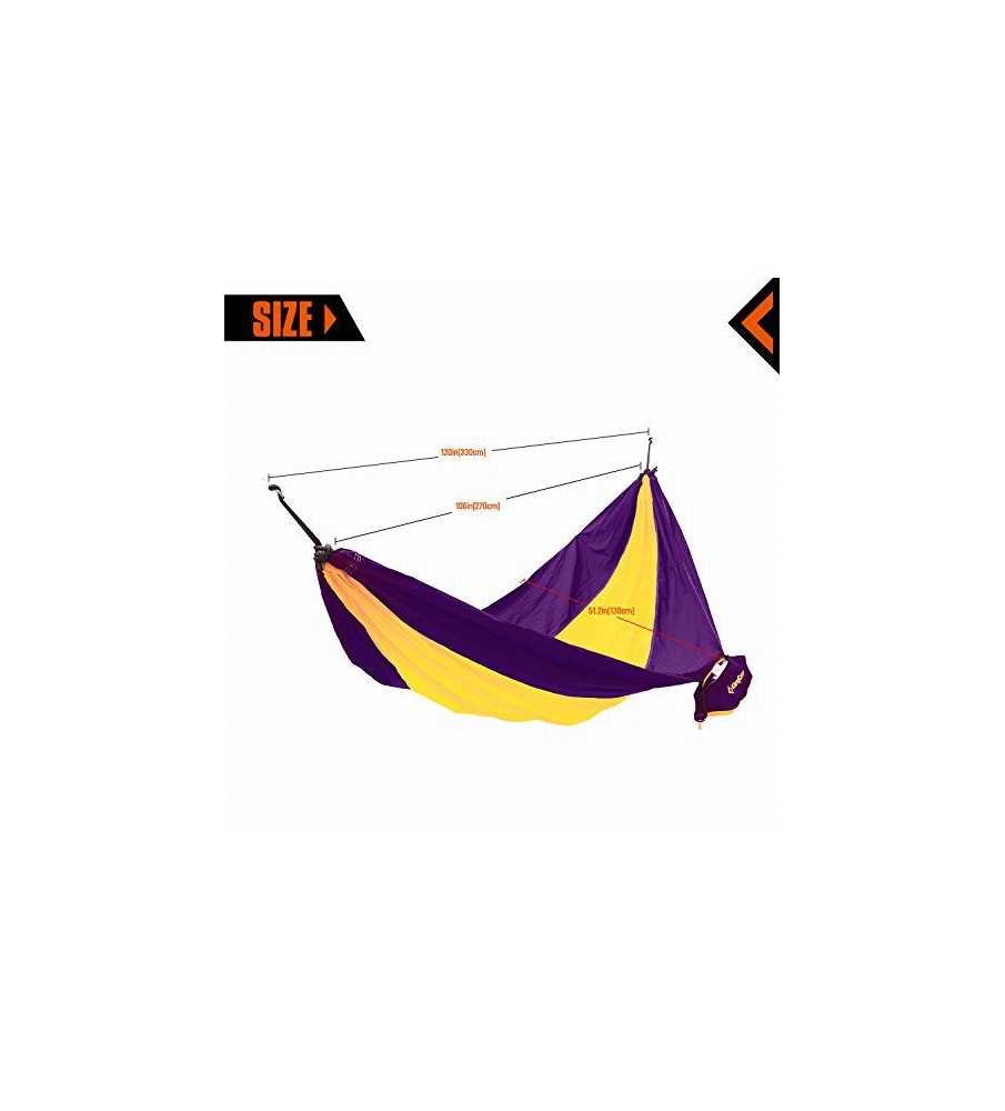 Hamac de camping en toile 1 place - O'Camp - Jaune et violet - Dimensions 270 x 130 cm