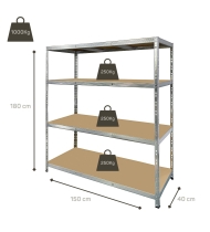 Etagère de rangement modulable et polyvalente pour atelier, garage cave ...Charges Lourdes -180x150x40cm - Gris