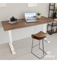 Bureau assis debout électrique - Plateau Bois foncé / Pieds Blanc