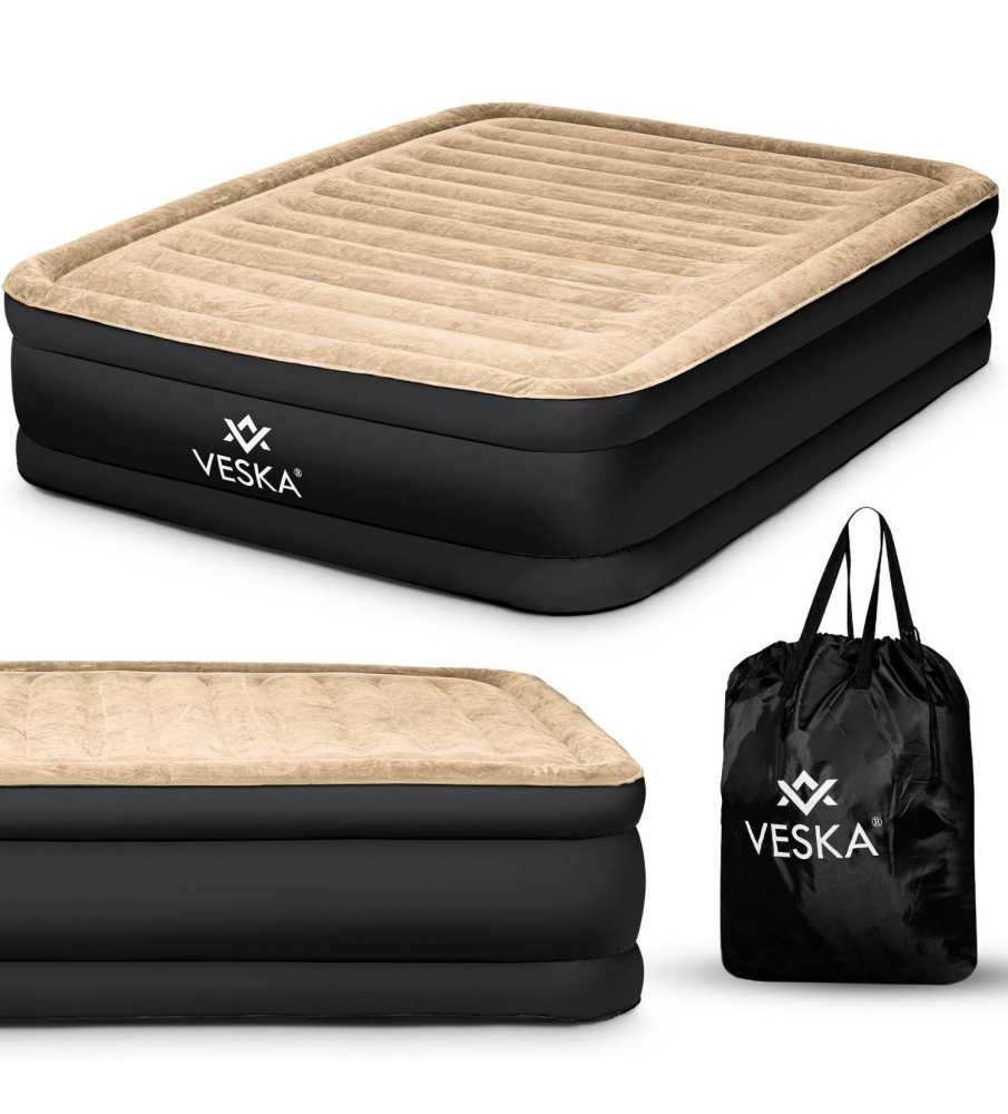 Matelas gonflable 2 places avec pompe électrique intégré - Beige